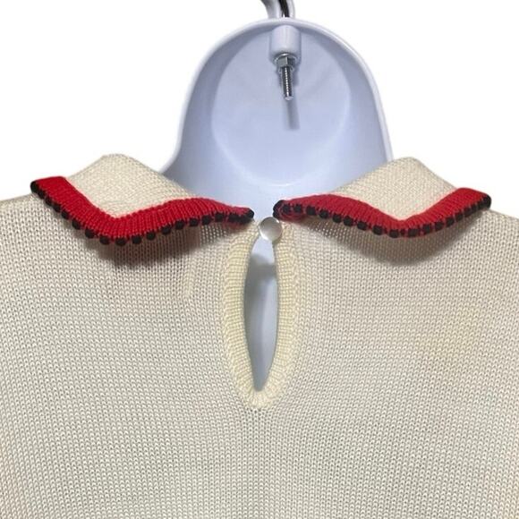 Vtg Lanz Originals Holiday Intarsia Knit Sweater M Peter Pan Collar Trees Folk - Picture 6 of 9